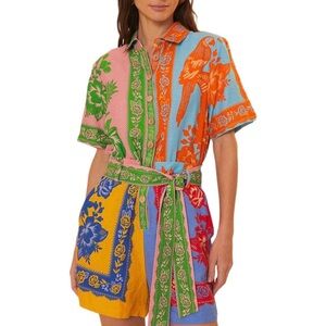 NWOT Farm Rio - Lace Garden Mix Scarves Linen-Blend Romper